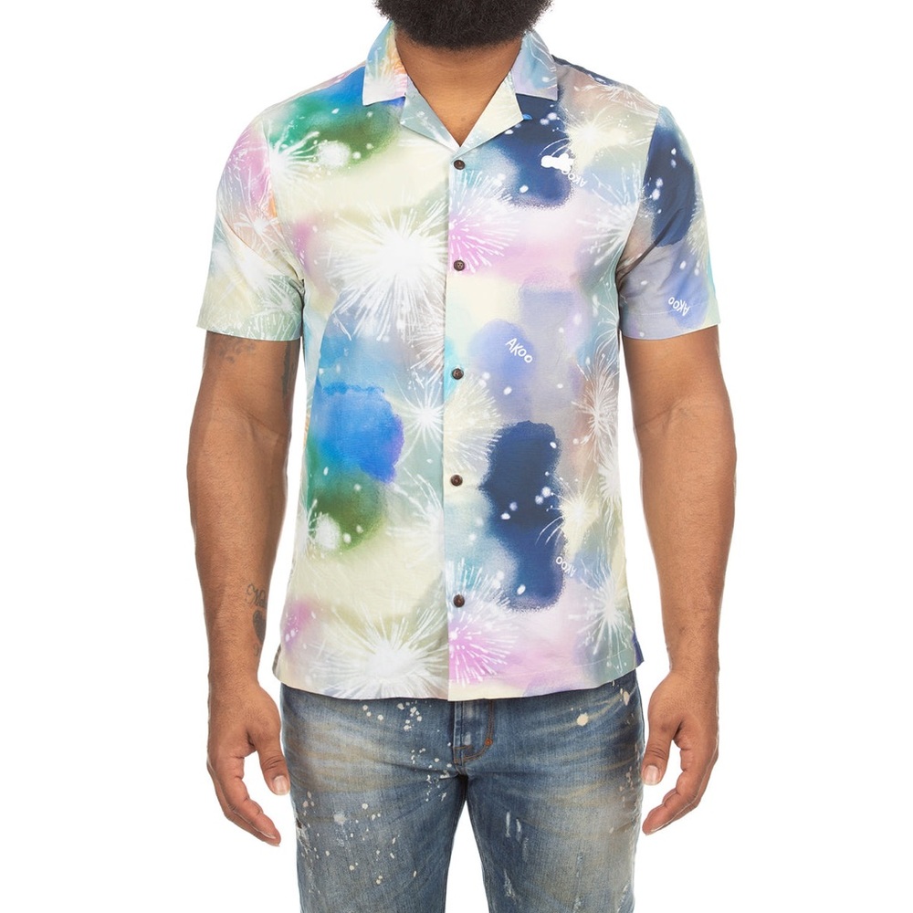 NWT AKOO MEN'S FIREWORKS SS WOVEN Shirt Top Shortsleeve Sz L